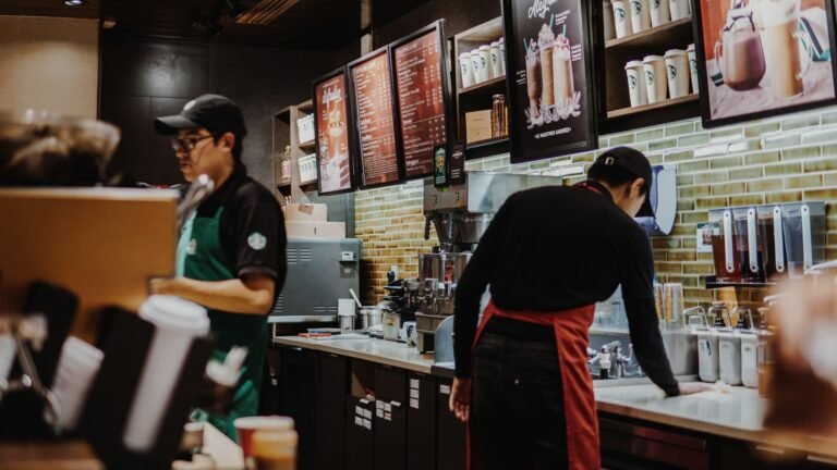 Starbucks coffeehouse experience in a busy café 